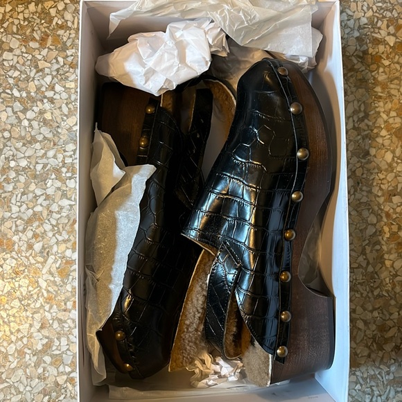 AVEC MODÉRATION Leather Printed Slingback Clogs - Picture 3 of 6